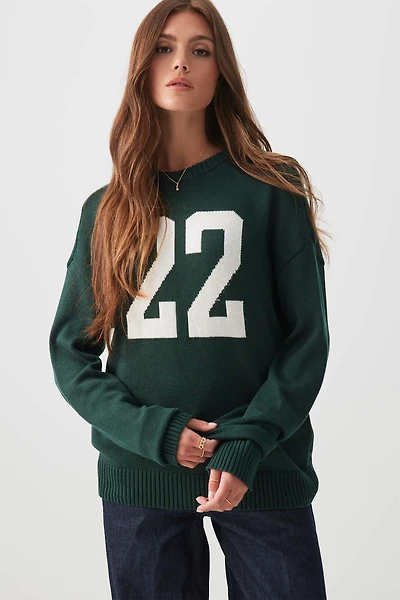 Ardene Graphic Print Crew Neck Sweater in Dark Green | Size | Polyester/Cotton