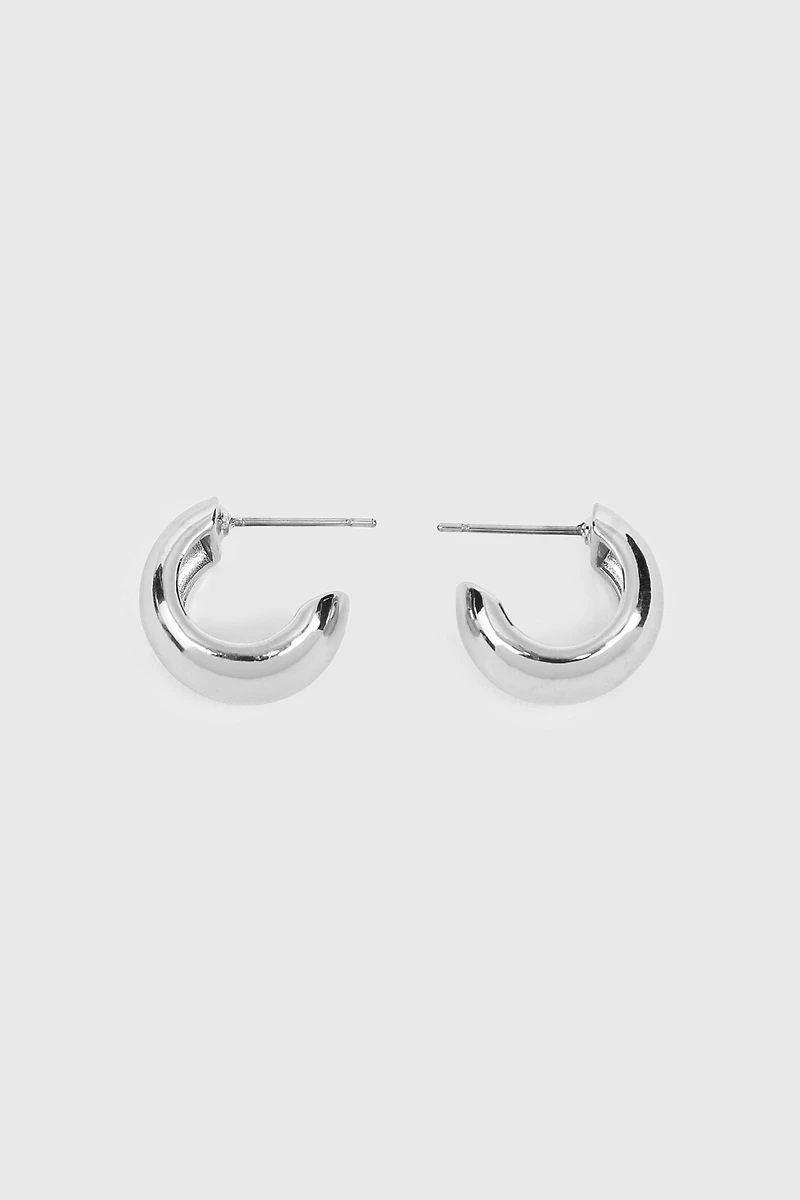 Ardene Stainless Steel Thick Mini Hoop Earrings in Silver