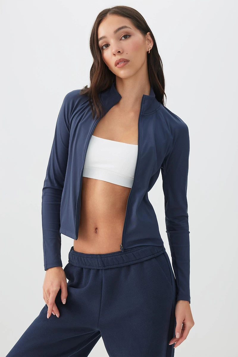 Ardene Fitted Zip Up Top in Midnight Sky | Size | Nylon/Elastane