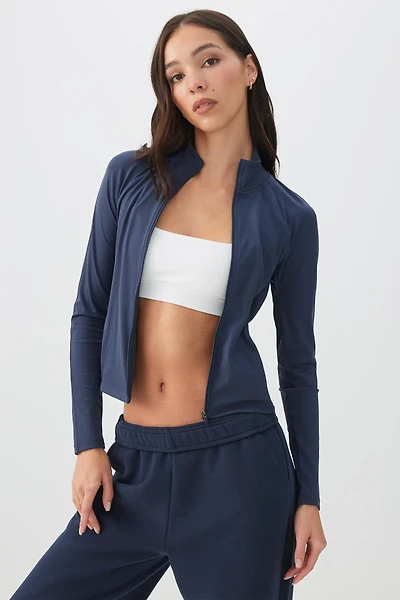Ardene Fitted Zip Up Top in Midnight Sky | Size | Nylon/Elastane