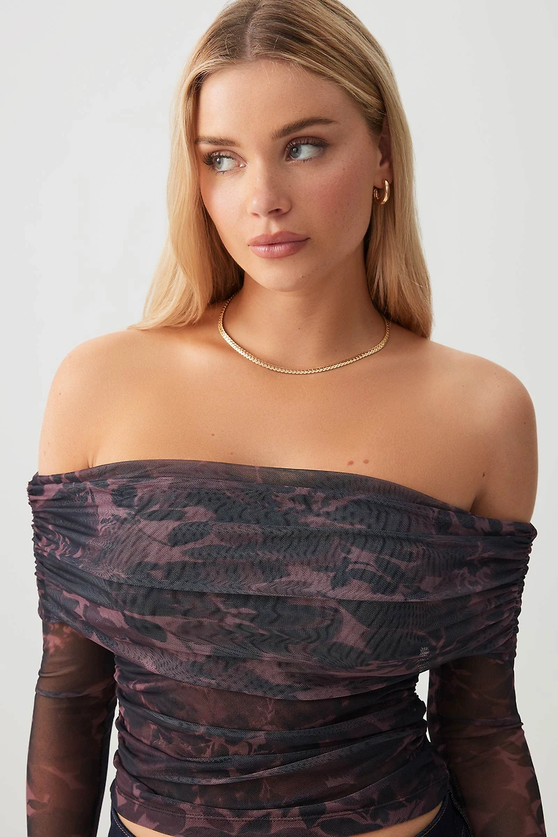 Haut à épaules dénudées en maille filet