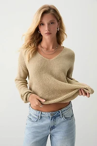 Ardene Shaker Stitch V-Neck Sweater in Beige | Size | 100% Acrylic