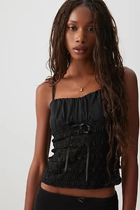 Ardene Ruched Bust Lace Tank Top in Black | Size | Polyester/Nylon/Elastane