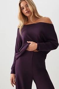Ardene Asymmetrical Scuba Sweatshirt in Dark Purple | Size Small | Polyester/Elastane