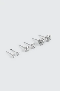 Ardene Man 3-Pack Round Cubic Zirconia Stud Earrings For Men in Silver | Stainless Steel
