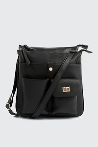 Ardene Multi Pocket Crossbody Bag in Black | Faux Leather/Polyester