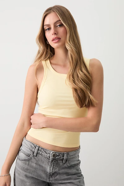 Ardene Basic Super Soft High Neck Tank in Light Yellow | Size | Polyester/Elastane | Eco-Conscious