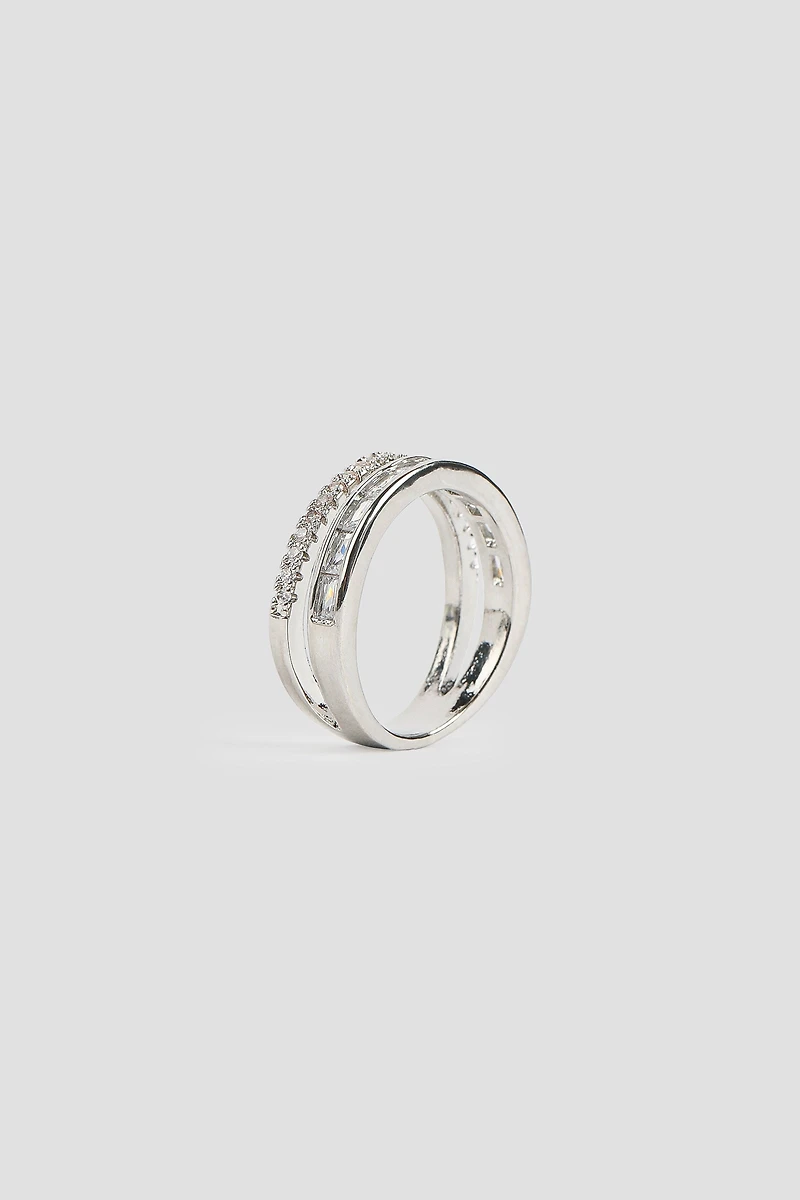Bague deux rangs plaquée or blanc 14K
