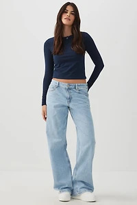 Ardene The Era Mid Rise Straight Jean in Light Blue | Size | Cotton/Elastane