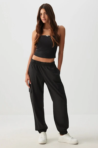 Ardene Smooth Stretch Cargo Joggers in Black | Size | Polyester/Spandex
