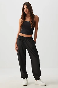 Ardene Smooth Stretch Cargo Joggers in Black | Size | Polyester/Spandex