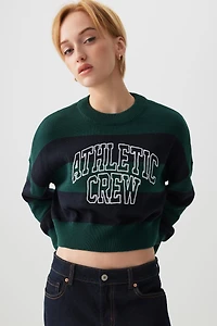 Ardene Striped Crop Sweater in Medium Green | Size Small | Polyester/Cotton