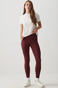 Ardene Double Waistband Leggings in Burgundy | Size | Polyester/Spandex