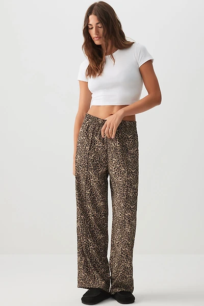 Ardene Flowy Twill Wide Leg Pants in Brown | Size | Polyester
