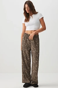Ardene Flowy Twill Wide Leg Pants in Brown | Size | Polyester