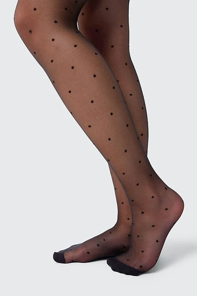 Ardene Sheer Polka Dot Tights in Black | Size | Nylon/Spandex