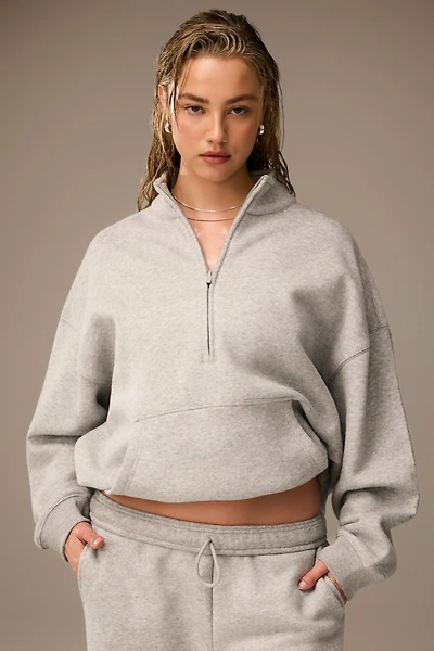 Ardene MADESOFT Fleece Oversized Half Zip Sweatshirt in Oyster | Size | Polyester/Cotton | Eco-Conscious