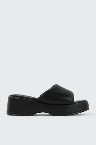 Ardene Puff Strap Platform Sandals in Black | Size 9 | Faux Leather | Eco-Conscious