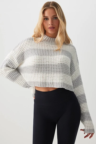 Ardene Striped Shaker Stitch Chenille Sweater in Grey | Size | Polyester/Nylon