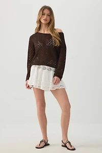 Chandail à col bateau en tricot maille ouverte