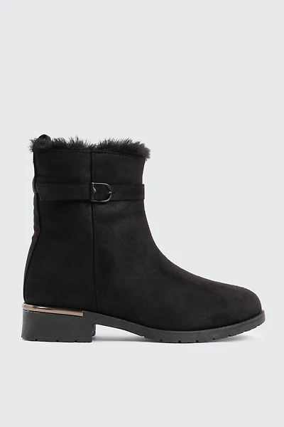 Ardene Faux Fur Lined Ankle Boots in Black | Size | Faux Suede | Eco-Conscious