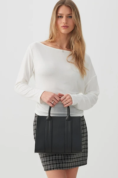 Ardene Faux leather Structured Handbag in Black | 100% Recycled Polyester/Faux Leather | Eco-Conscious