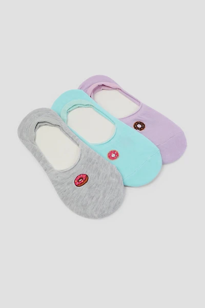 Ardene 3-Pack Food Embroidered Shoe Liners | Polyester/Spandex