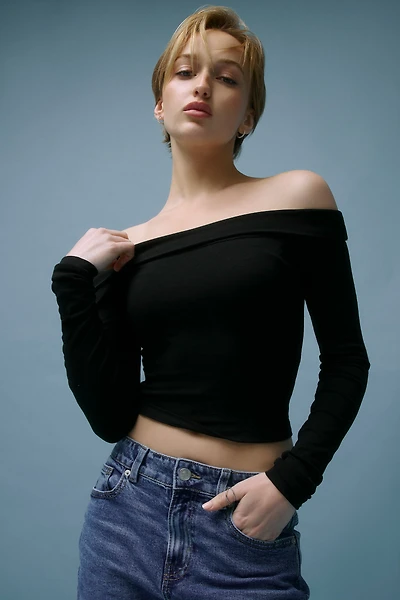 Ardene Crop Off Shoulder Long Sleeve Top in | Size | Elastane/Viscose