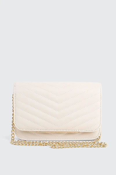 Ardene Quilted Crossbody Bag in Off-White | Faux Leather/Polyester