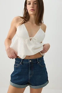 Ardene High Rise Mom Denim Shorts in Dark Blue | Size | Spandex/Cotton