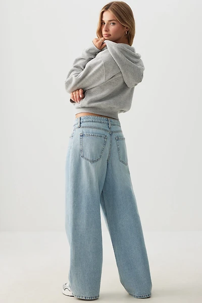 Ardene Low Rise Slouchy Wide Leg Jeans in Light Blue | Size | 100% Cotton