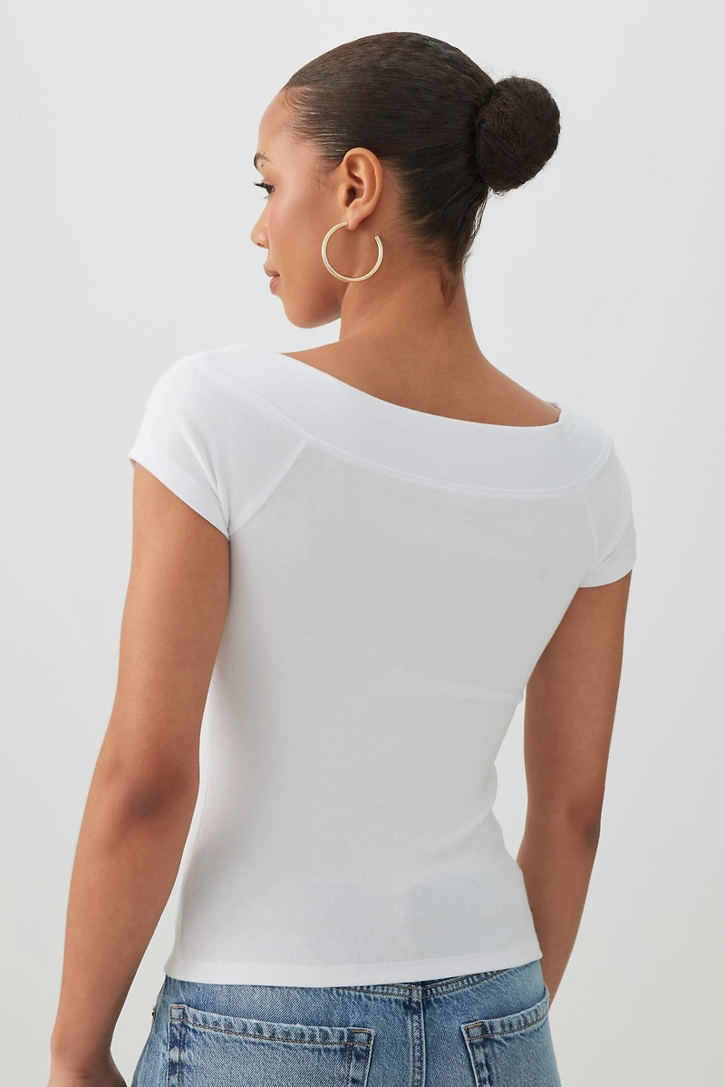 T-shirt court col bateau côtel