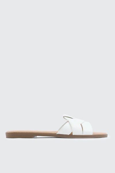 Ardene Braided Vamp Flat Sandals in White | Size | Faux Leather