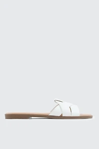 Ardene Braided Vamp Flat Sandals in White | Size | Faux Leather
