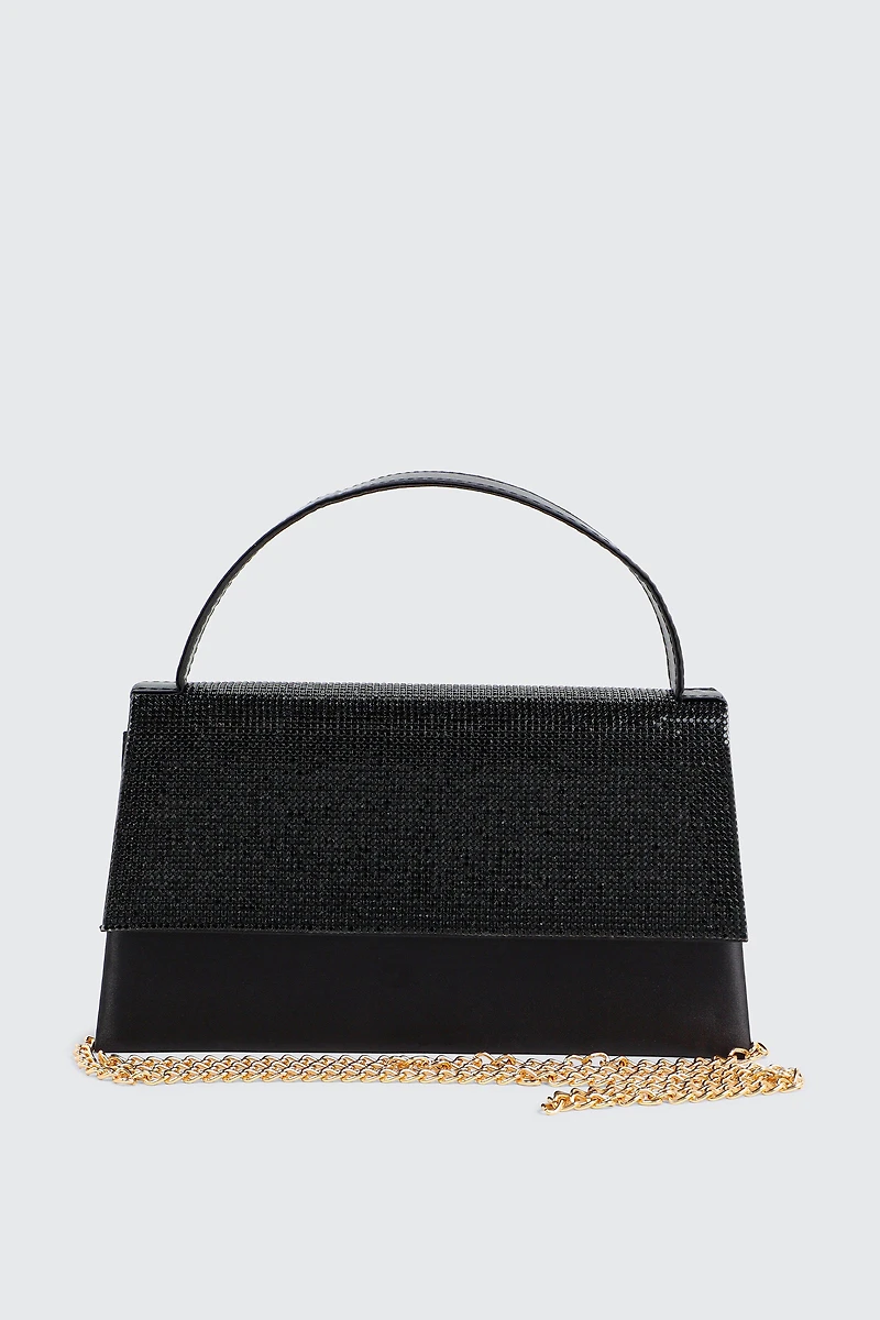 Ardene Rhinestone Flap Evening bag in Black | Polyester
