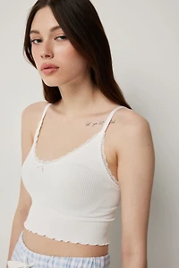 Ardene PJ Tank Top with Lace Detail in White | Size | Nylon/Elastane | Eco-Conscious
