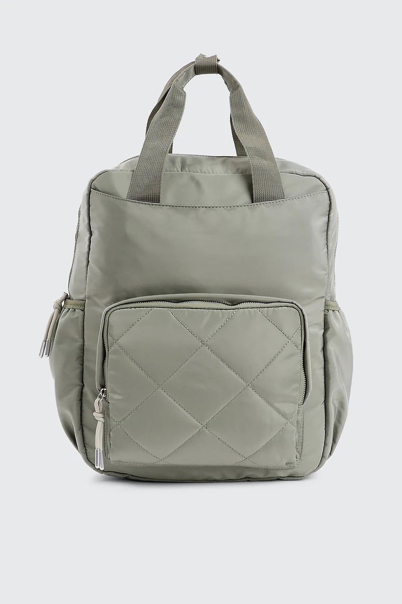 Ardene Nylon Backpack with Quilted Pocket in Sage | 100% Recycled Polyester | Eco-Conscious