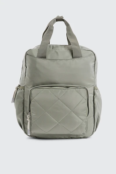 Ardene Nylon Backpack with Quilted Pocket in Sage | 100% Recycled Polyester | Eco-Conscious