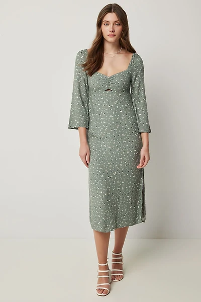Ardene Floral Sweetheart Midi Dress in Sage | Size