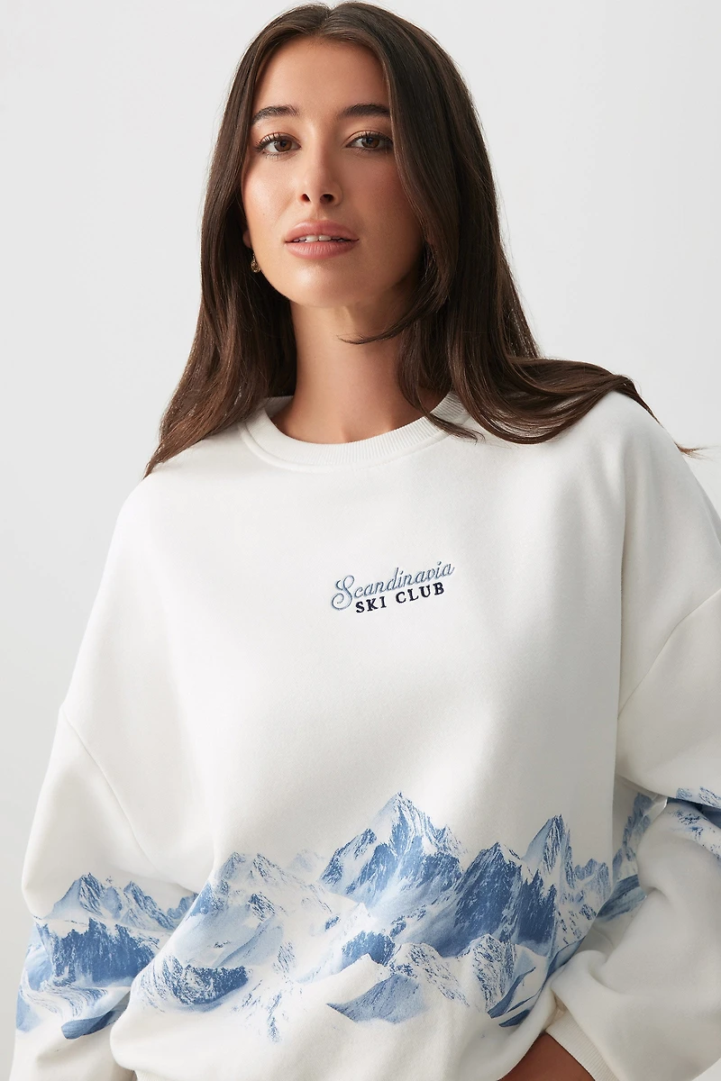 Ardene Graphic Crew Neck Sweatshirt in Off-White | Size | Polyester/Cotton | Fleece-Lined