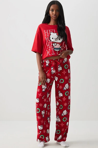 Ardene Plush Hello Kitty PJ Pants in Red | Size | Polyester