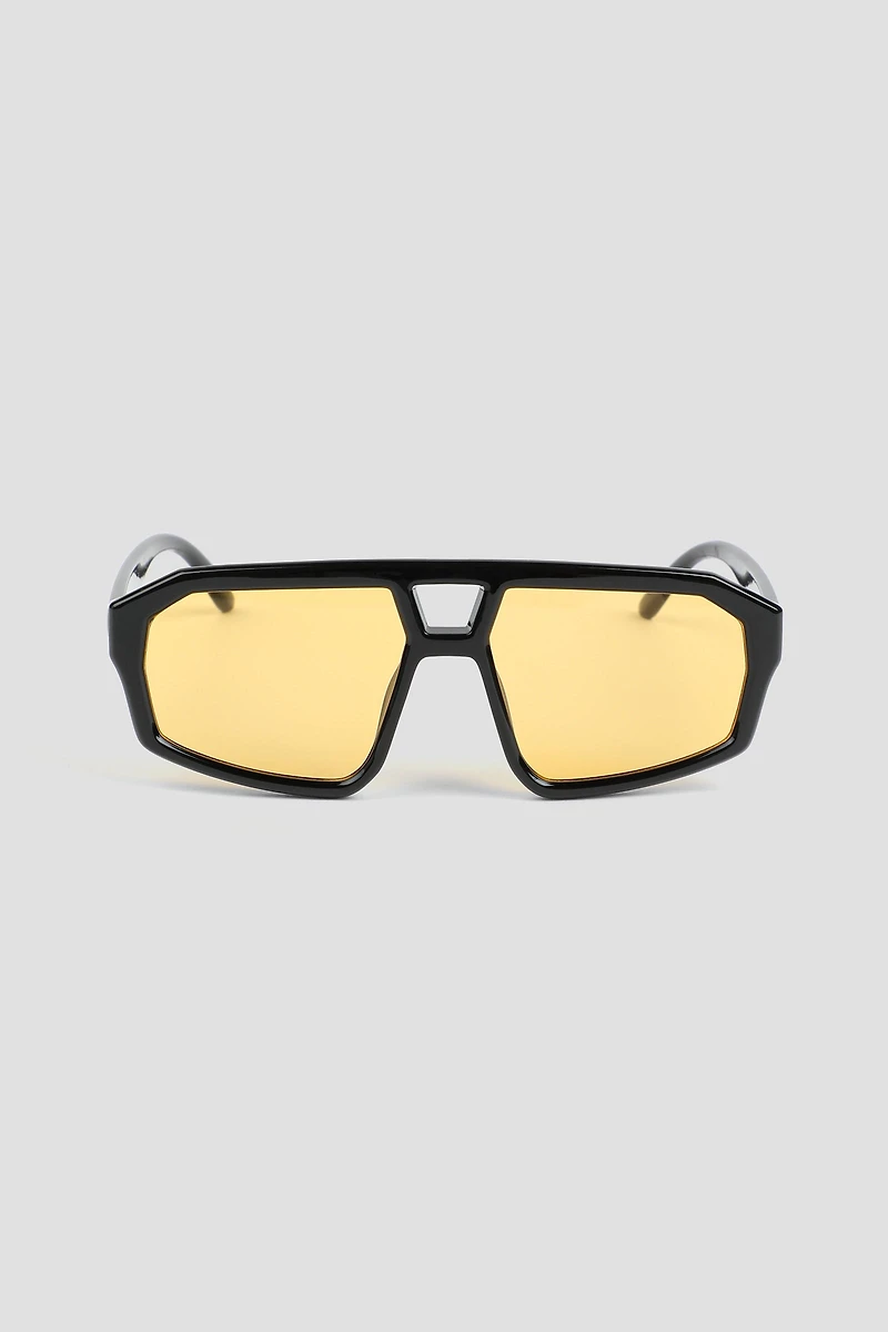 Ardene Yellow Lense Aviator Sunglasses in Black | Size 28