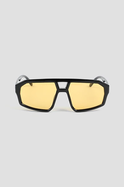 Ardene Yellow Lense Aviator Sunglasses in Black | Size 28