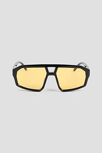 Ardene Yellow Lense Aviator Sunglasses in Black | Size 28