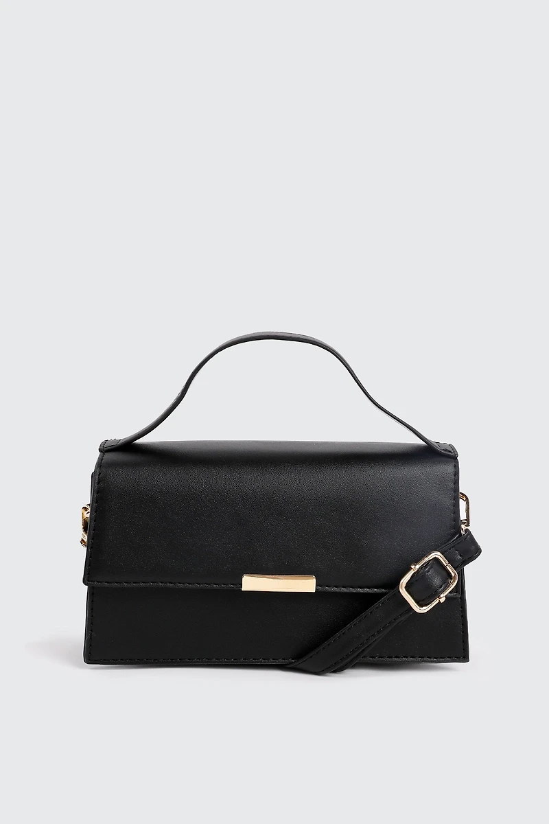 Ardene Structured Crossbody Bag in Black | Faux Leather/Polyester