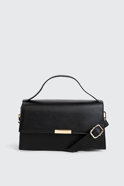 Ardene Structured Crossbody Bag in Black | Faux Leather/Polyester