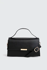 Ardene Structured Crossbody Bag in Black | Faux Leather/Polyester