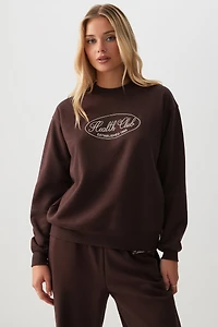 Ardene Embroidered Relaxed Sweatshirt in Brown | Size | Polyester/Cotton | Fleece-Lined