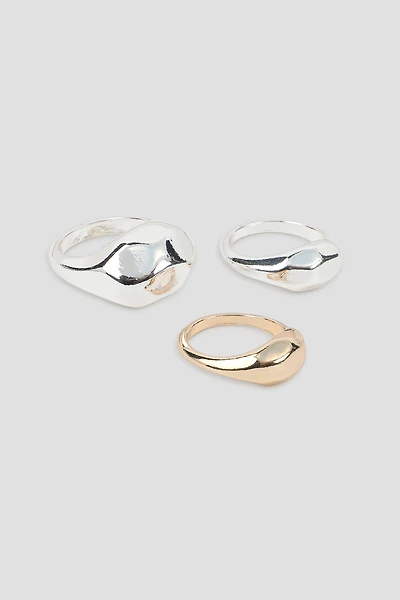Ardene 3-Pack Thick Rings in Silver | Size