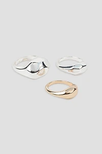 Ardene 3-Pack Thick Rings in Silver | Size